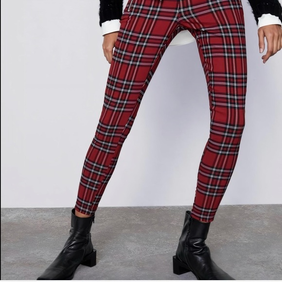 ZARA Red Plaid Skinny Pants!!! - Picture 1 of 6